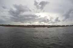 Crews working at the beach discharge area.