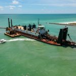 Drone Picture of Turbidity Monitoring Vessel at Dredge Charleston