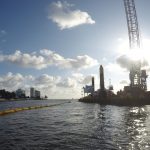Dredge W506 Working NW Corner of Federal Channel by Seagrass and Turbidity Curtains