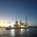 Dredge W506 Working NW Corner of Federal Channel at Dusk